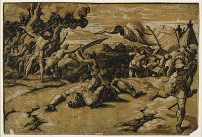 David Slaying Goliath, c. 1518 by Ugo da Carpi